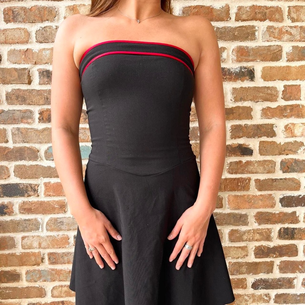 Ruby Rox Black Strapless Dress with Red Trim - Picture 1 of 7